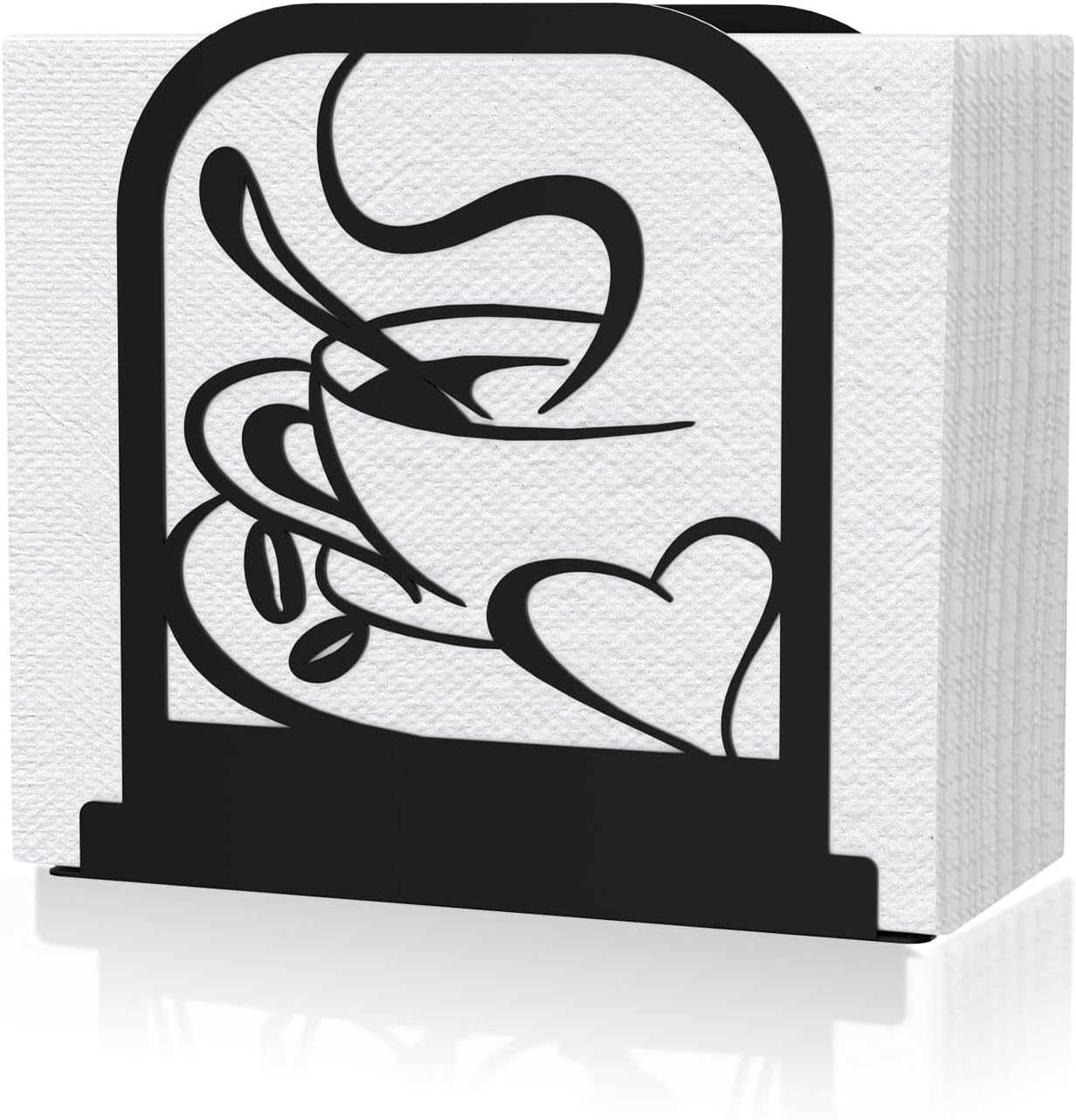 Modern Standing Napkin Holder for table, Black Metal Napkin Dispenser, Coffee time Theme Style Napkin Holder, Suitable for Kitchen, Coffee Shop, Dining Room