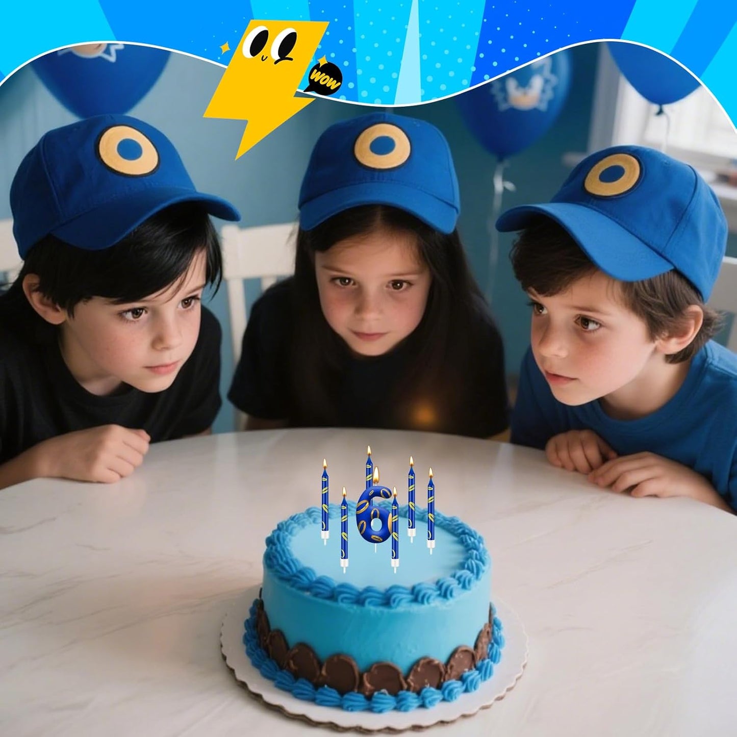 13PCS Birthday Cake Candles Set - Blue and Golden Ring Number Candles with Vibrant Designs for Boys & Girls, Theme Birthday Party Decorations, Cake Toppers for Theme Parties(Number 6)