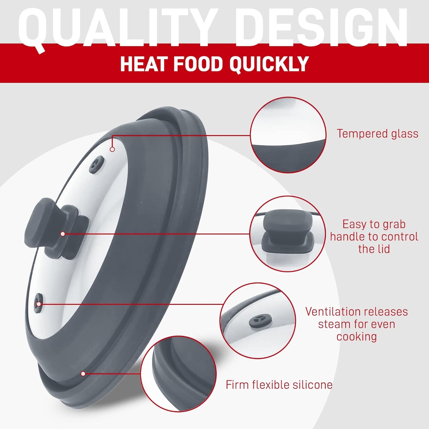 Microwave Splatter Cover Glass 10 Inch - Collapsible Microwave Splatter Cover for Plate & Bowl - Tempered Glass Top, Food-Grade Silicone Dome with Heating Vents & Heat-Safe Handle