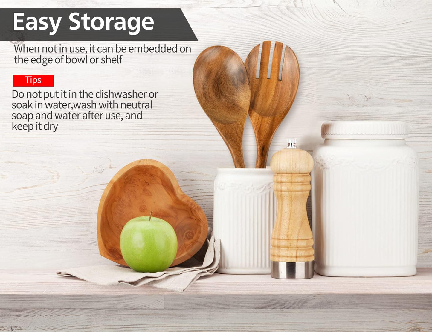 Salad Servers, Wood Salad Tongs, 10.2in Salad Spoon and Fork Set, Long Handle Salad Server Set for Mixing, Tossing and Cooking (Salad Spoon and Fork Set)