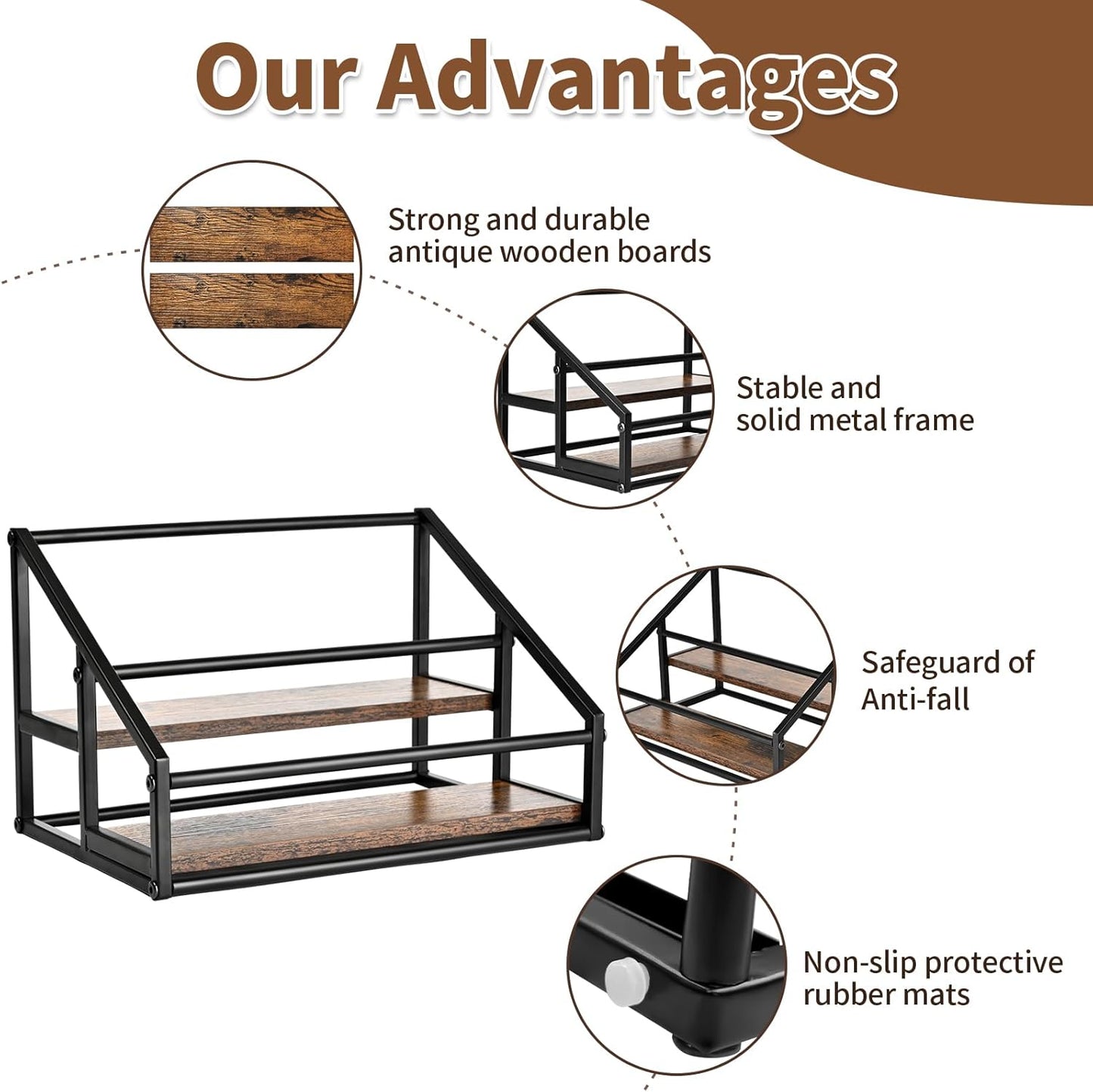 Coffee Syrup Organizer, 2-Tier 8 Bottles Coffee Syrup Rack for Coffee Bar, Coffee Syrup Stand for kitchen coffee station, Coffee Syrup Holder for Syrup, Wine, Dressing