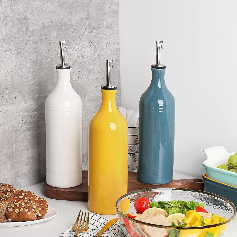 Sweejar Large Ceramic Oil Dispenser Bottle, Opaque Cruet Protects to Reduce Oxidation, Suitable for Storage of Oil, Vinegar, Soy Sauce & Other Liquids, Pack of 1, 24 Fl Oz (Jade)