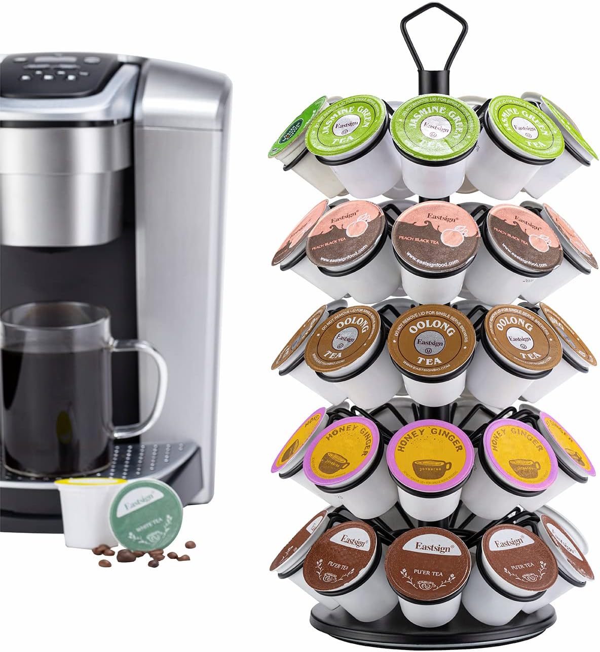 Rice rat K-Cup Storage Coffee Capsules Pod Holder Carousel Capsule Display Storage for k-cup（45 pods-5 tiers）