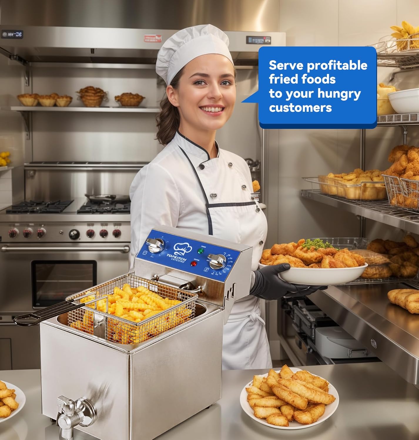 6.3Qt Electric Fryer with Oil Drain,30 Minutes Timer,Stretch forming oil tank,Lid and Solid Wire Mesh Basket,Light Duty Commercial Electric Countertop Deep Fryers-120V,1800W