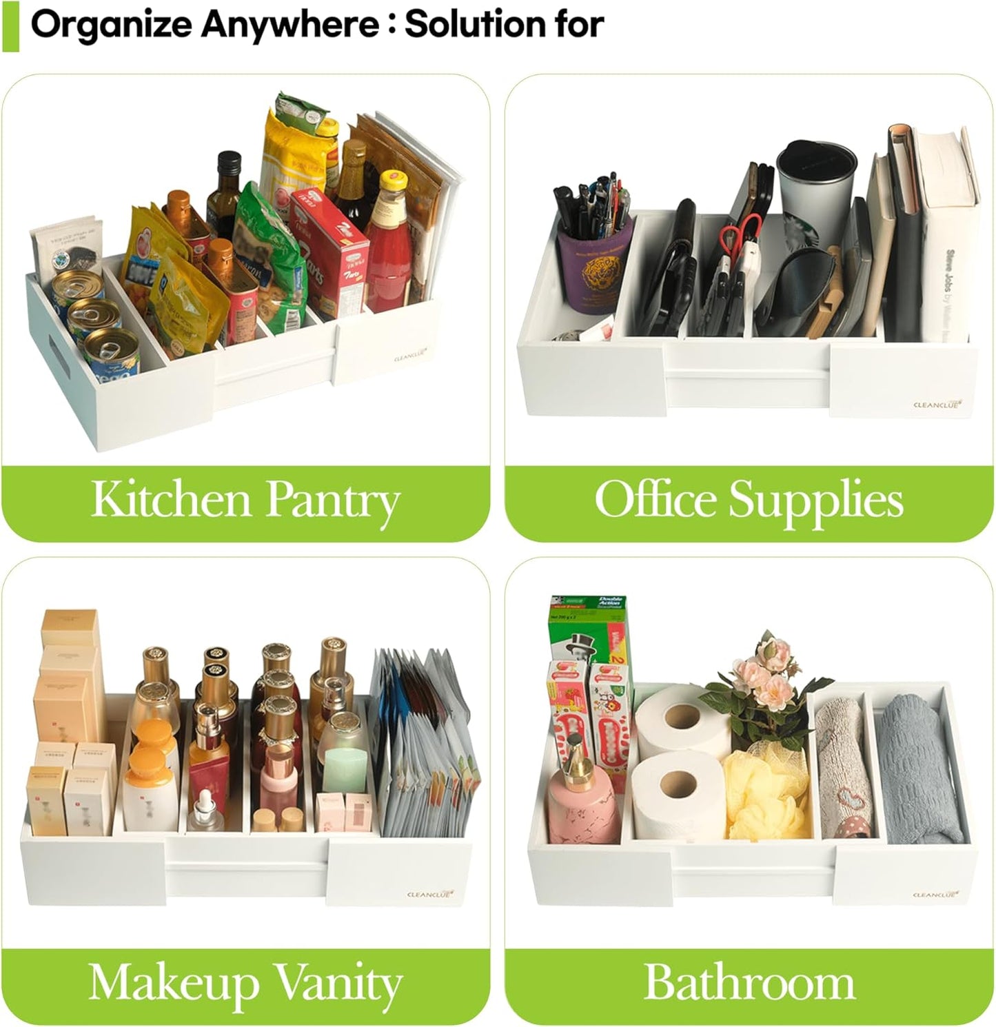 Expandable Kitchen Cabinet Organizer for Food Storage Container Lids, Bamboo Drawer Caddy Adjustable Dividers, Box for Kitchen Storage and Organization, Lids Organizer for Cabinet (White)