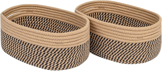 CubesLand Small Cube Shelf Closet Storage Baskets Bins Set 2,Woven Basket for Organizing/Storage, Long-lasting &Skin-friendly Storage Basket Bin,Stylish Room Decor Basket,Camel/Mixed Black Rope Basket