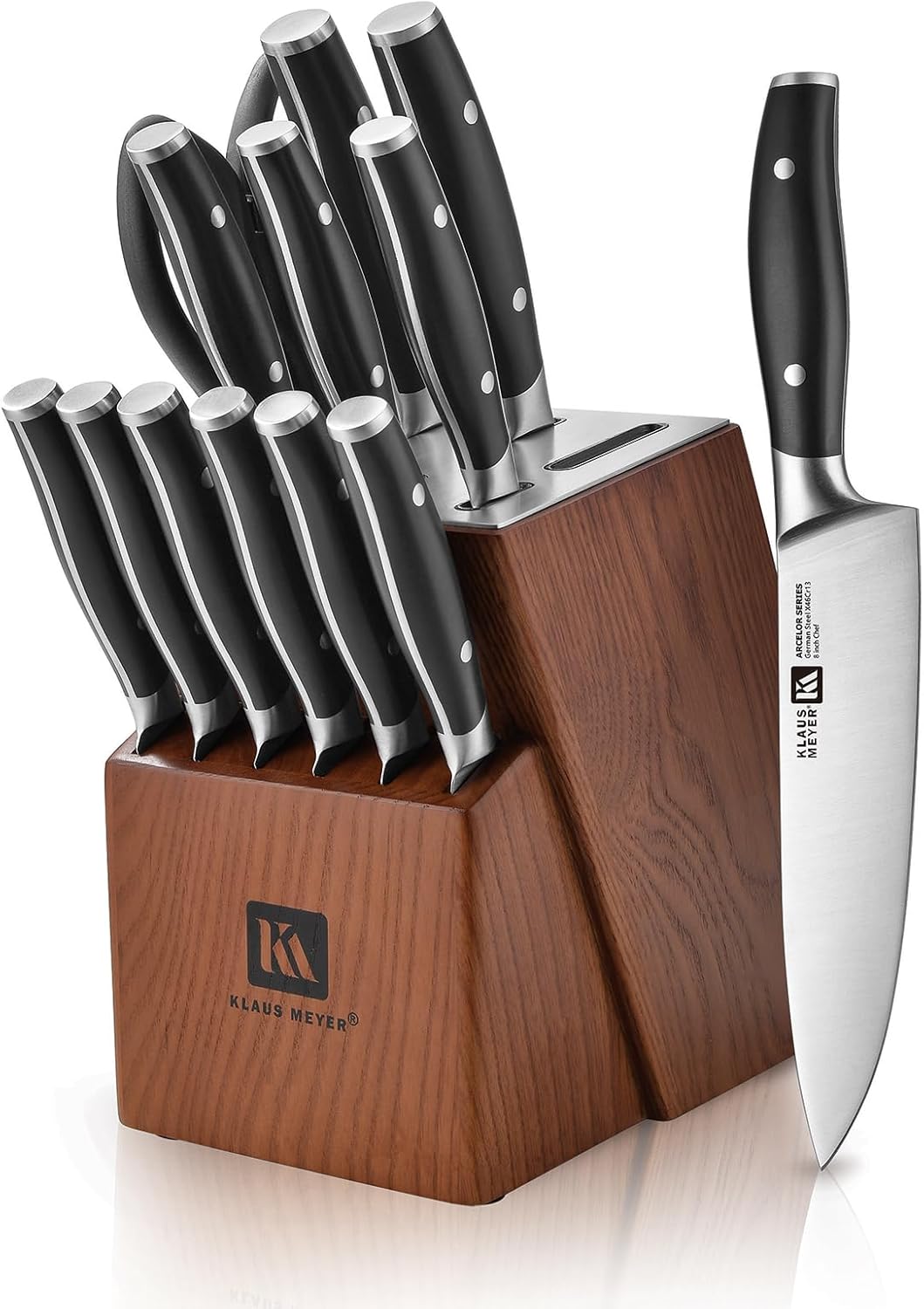 Arcelor 14 Piece Exclusive German Steel Non-Slip Handles Knife Set with Solid Wood Block …