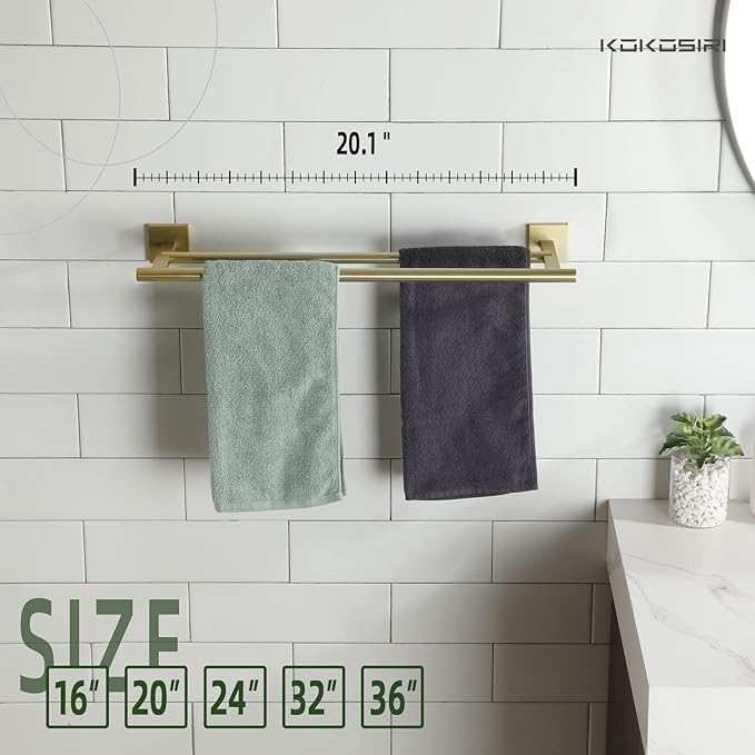 KOKOSIRI Towel Bar Bathroom Towel Holder Double Rails 20 Inch B5005BG-L20