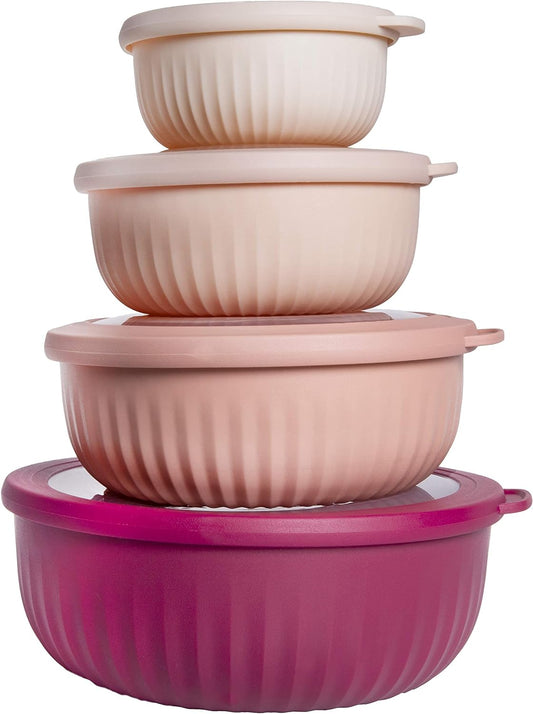 COOK WITH COLOR Prep Bowls with Lids- Wide and Deep Nesting Plastic Small Mixing Bowl Set with Lids, 8 Piece Set - Wide Bowls, Rose