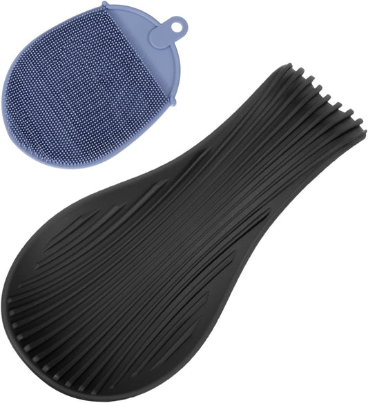 uxcell 1 Set Silicone Spoon Rest for Stove Top, Silicone Spoon Holder for Cooking Spatula, Ladle, Brush Black/Dark Blue