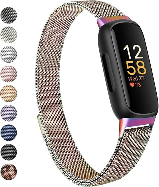 Meliya Metal Band for Fitbit Inspire 3 Bands Women Men, Stainless Steel Metal Mesh Loop Adjustable Magnetic Wristband Replacement Straps for Fitbit Inspire 3
