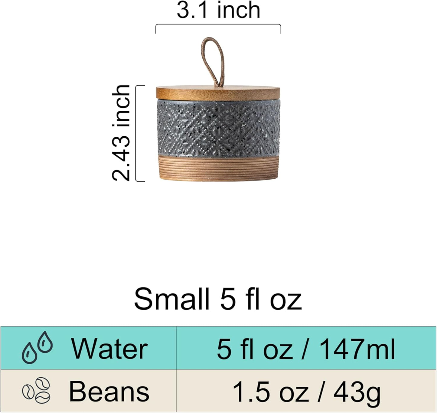 Small Ceramic Jar with Lid, Coffee Container Kitchen Food Storage Jars for Sugar Tea Bag, Stackable Decorative Spice Jars for Countertop Coffee Bar Accessories- Gray & 5 fl.oz