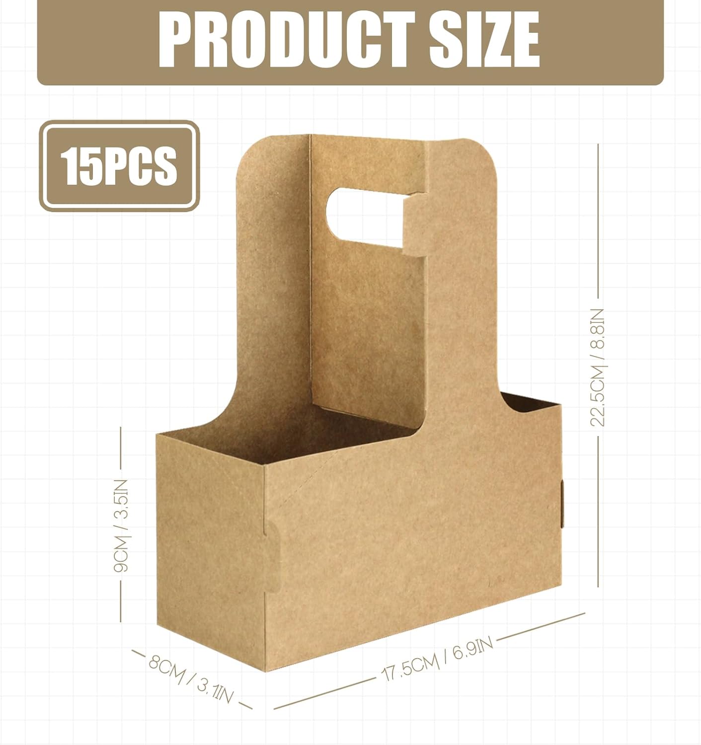 2 Cup Disposable Drink Carrier for Delivery with Handle,15 Count Kraft Paperboard Cup Holder,Cup Carriers for Hot or Cold Drinks,Coffee Carrier, Food Delivery,Take Out Cup Carriers (Brown)