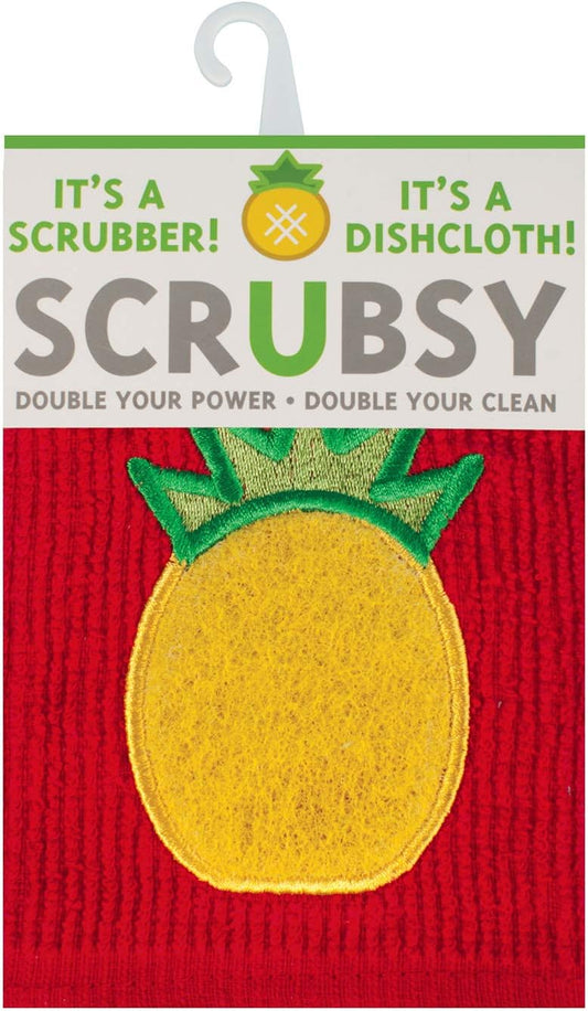 MÜkitchen SCRUBSY 100% Cotton Kitchen Dish Cloth with Built in Scrubber | Various Designs and Super Absorbant (Pineapple)