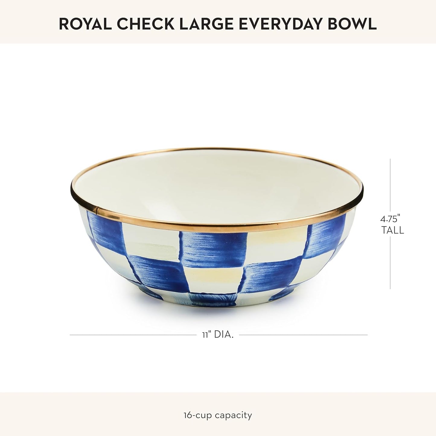 MACKENZIE-CHILDS Enamel Everyday Bowl, Serving Bowl for Entertaining, Large, Blue-and-White Royal Check