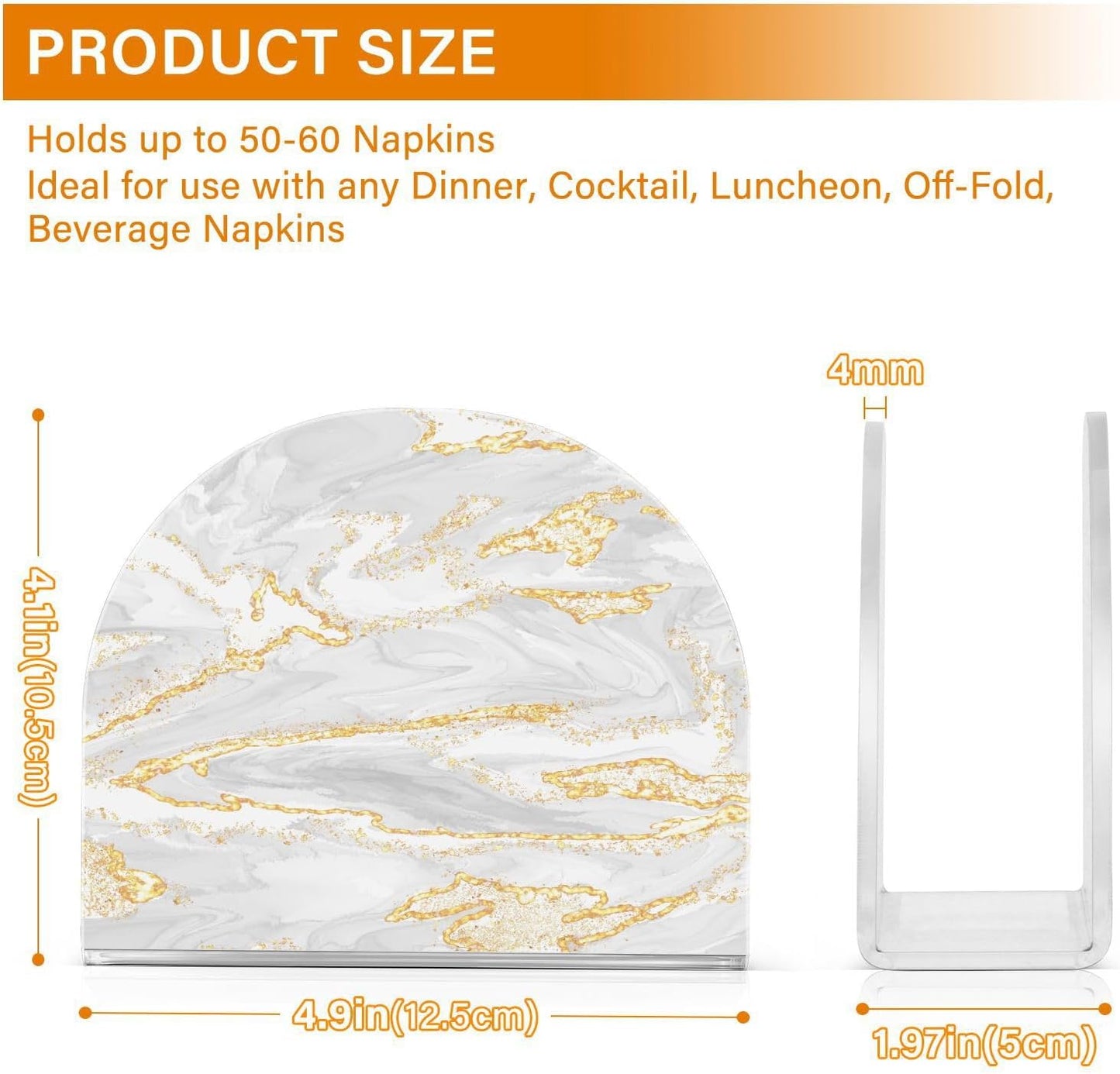 Gold White Marble Napkin Holder for Table Paper Napkins Holder Acrylic Tissue Dispenser Kitchen Dining Room Bathroom Party Car Decor