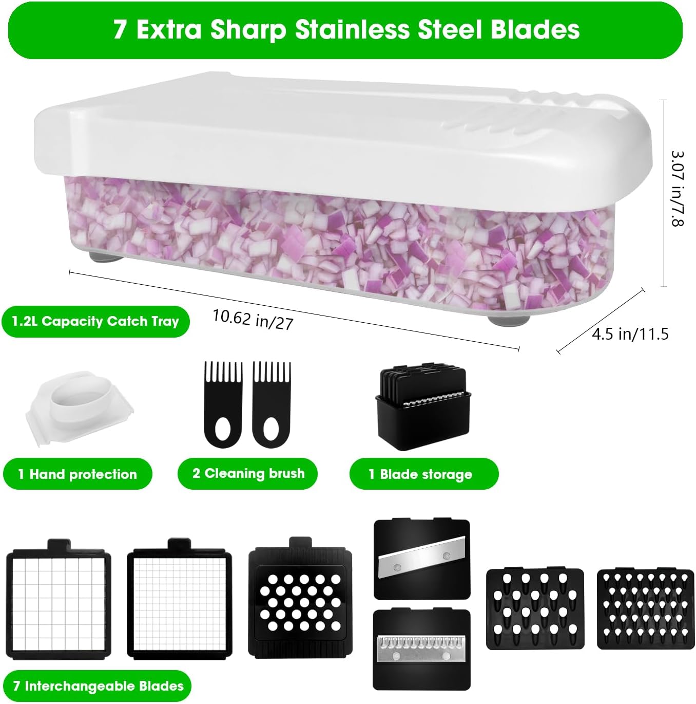 LHS Multifunctional Food Chopper - 10 in 1 Veggie Slicer, Dicer, Cutter for Onions, Potatoes, and More - White Container Included