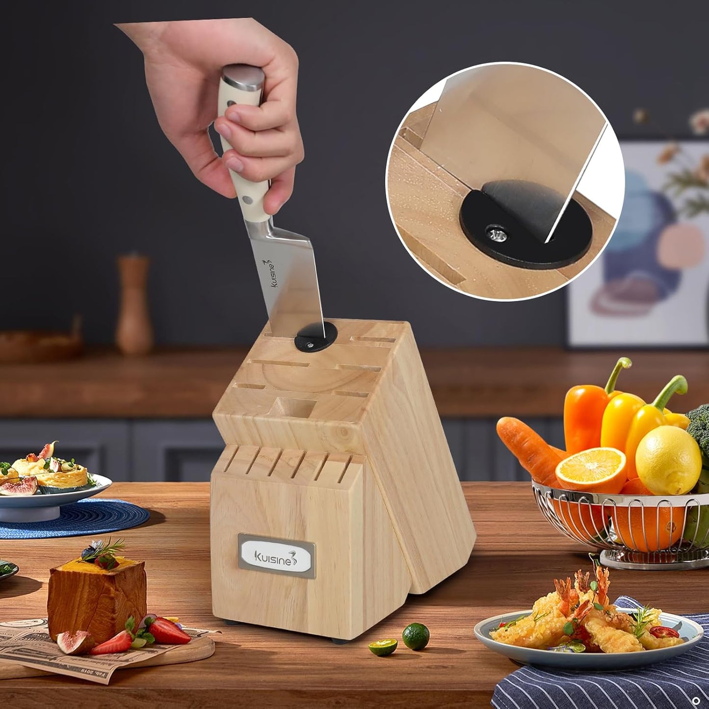 Kuisine Premium Sharp Knife Set,High Carbon Stainless Steel Ergonomic Handle,Knife Block Set with Built-in Sharpener(15PCS,Ivory)