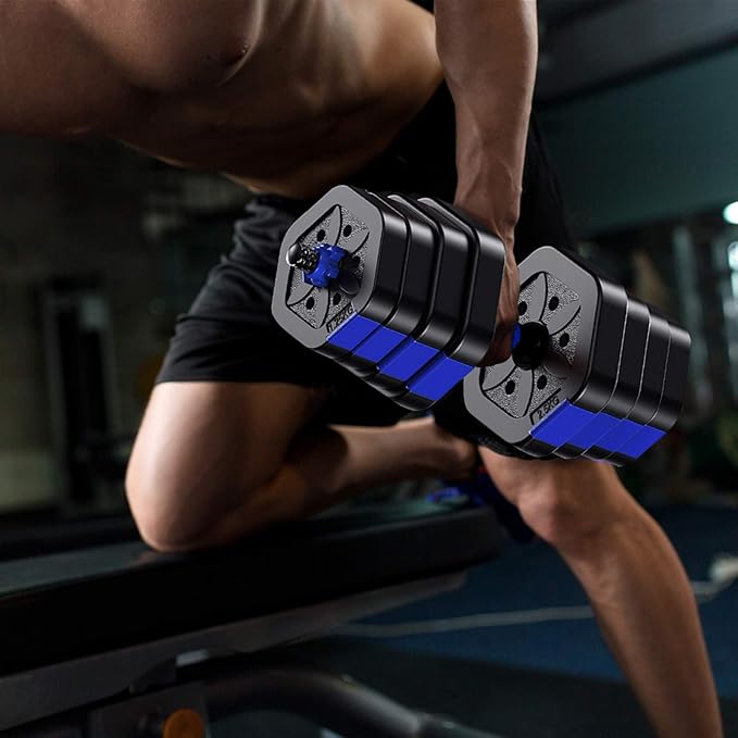 VIVITORY Dumbbell Set - Adjustable Weights, Free Weights with Connector, Non-Rolling, Hexagon, Cement Mixture - 44 to 66 Lbs