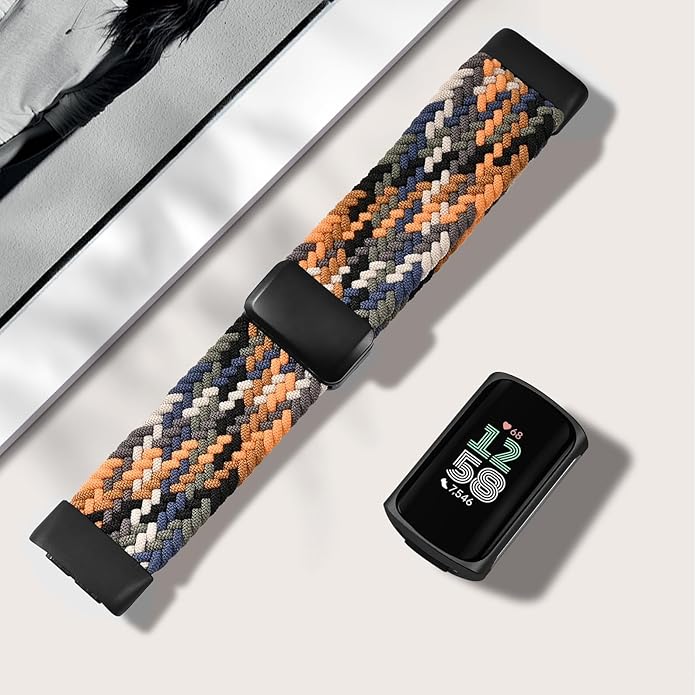 Magnetic Braided Nylon Compatible with Fitbit Charge 6 Bands/Fitbit Charge 5 Bands for Women Men, Soft Sport Stretchy Breathable Strap Replacement Wristband for Charge 6/Charge 5