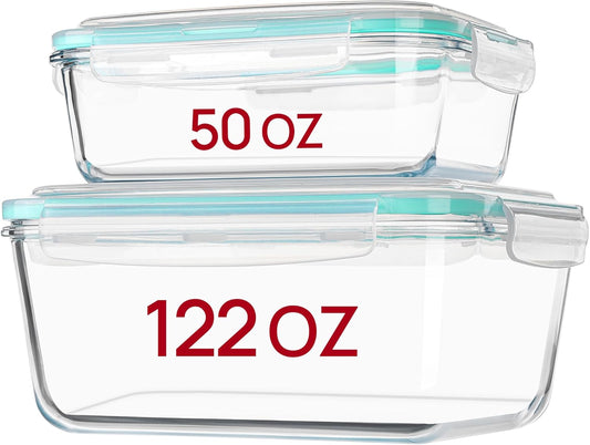 Vtopmart 122oz+50oz Large Glass Food Storage Containers with Airtight Lids, Big Glass Containers for Roasting Chicken, Baking Casseroles, Food Storage, Meal Prep, Fruits, Thanksgiving Meals, BPA-Free