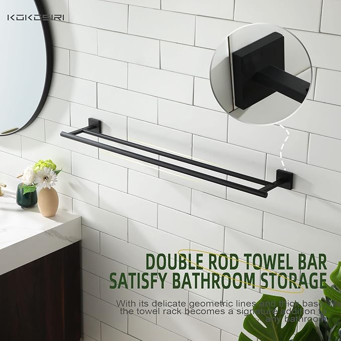 KOKOSIRI 32'' Towel Rails Bathroom Double Towel Bars 32 Inch B5005BK-L32