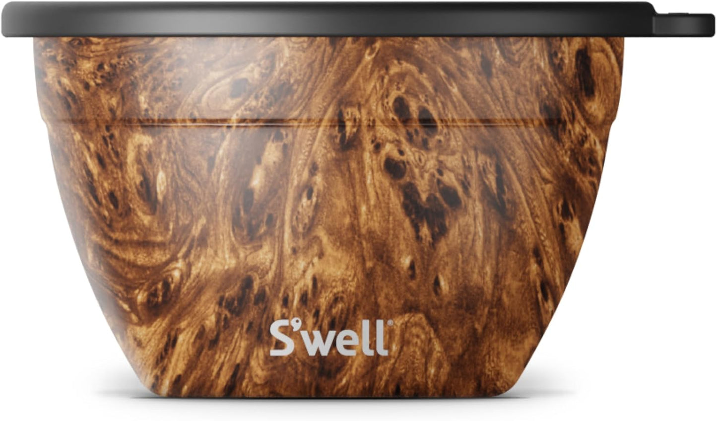S’well Stainless Steel 64oz Salad Bowl Kit, Teakwood Finish, Includes 2oz Condiment Container and Removable Tray, Leak-Proof and Easy to Clean, Dishwasher Safe