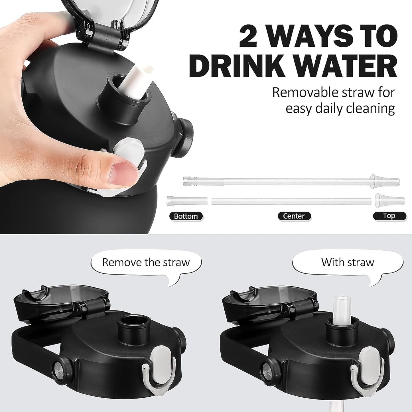 kytffu 42oz Glass Water Bottles with Straw, Motivational Glass Bottle with Silicone Sleeve and Time Marker, Leakproof Large Glass Water Jug for Gym Home Office,Black