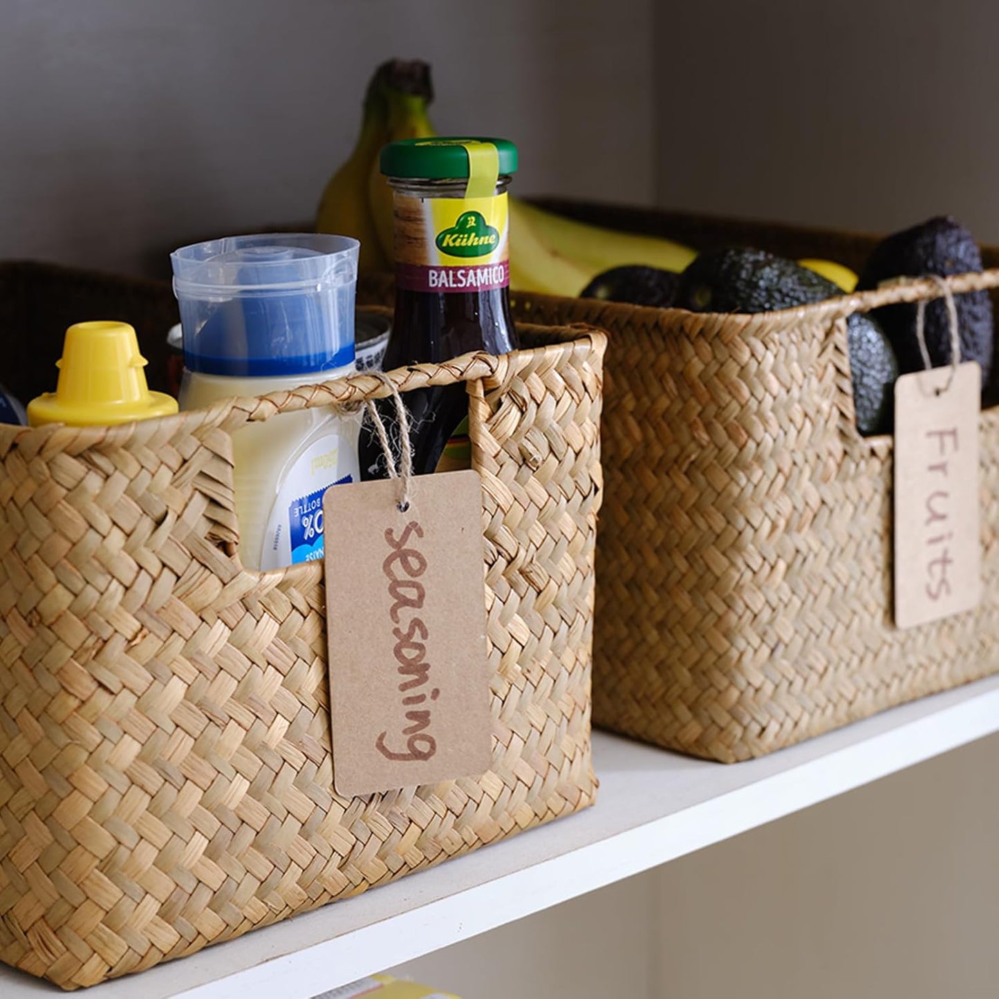 YANGQIHOME Wicker Baskets, [Set of 3] Woven Baskets for Storage, Seagrass Storage Baskets for Organizing with Built-in Handles, Open Storage Bins, Multisize, Natural