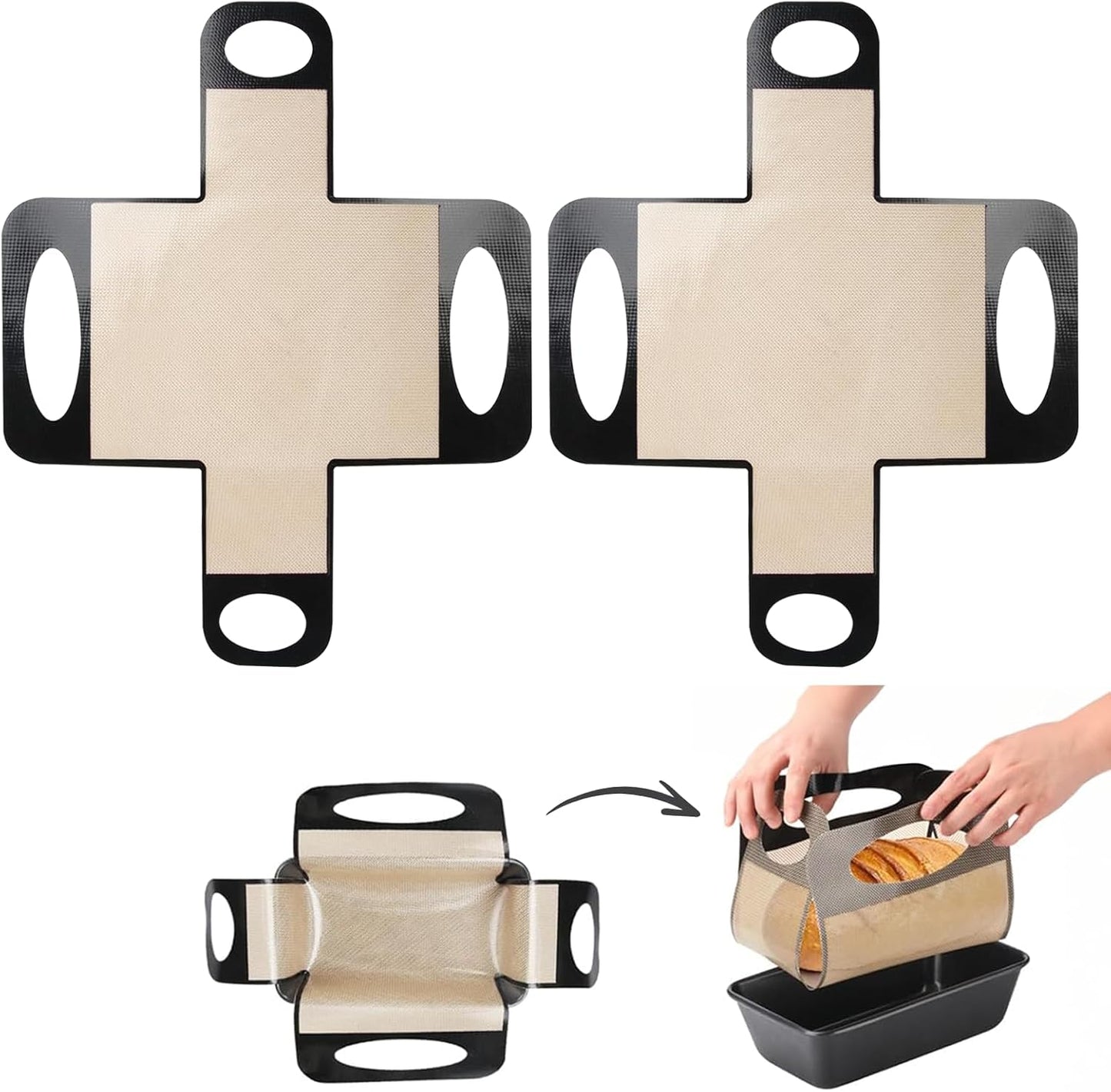 2 Pack Silicone Bread Sling with Handles – Non-Stick Baking Mat Fits 9x5" or 1.5LB Loaf Pans | Reusable, Easy Clean | Perfect for Homemade Bread, Cake, Meatloaf | Bakers & Home Cooks,19"x15"