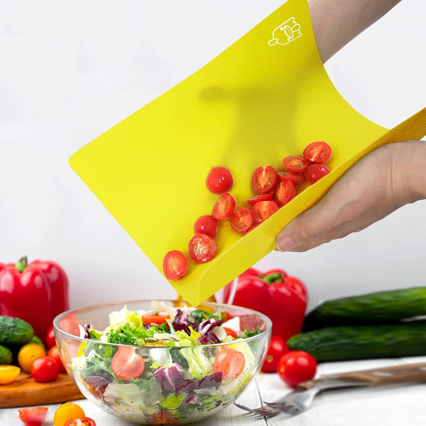 ZVP Flexible Plastic Cutting Boards for Kitchen Set of 3, Chopping Boards with Food Icon, Non-Slip Cutting Mats for Meat, BPA Free, Dishwasher Safe Rainbow