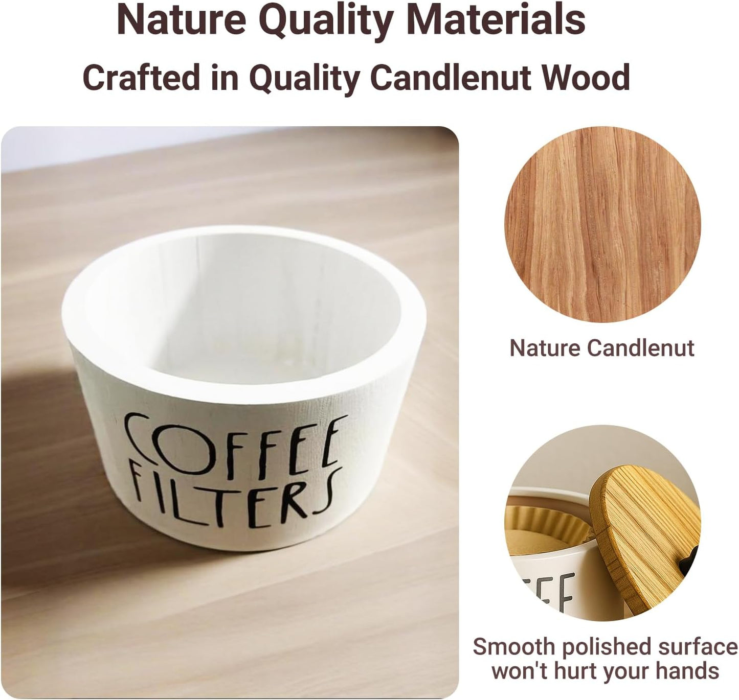 Wooden Coffee Filter Holder With Lid-Rustic Storage Container and Dispenser Basket for Coffee Bar Decor, Farmhouse Accessories(Black)