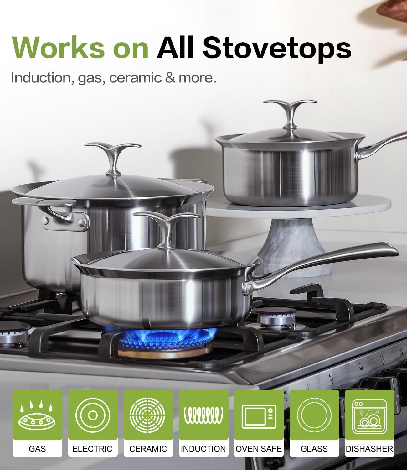 Non Stick Saucier with Lid Saucepan Nonstick 5-Ply Stainless Steel Sauce Pans 3 Quart Small Pot for Sauce Induction Compatible, Oven Dishwasher Safe, Works on All Stovetops Non Toxic, PTFE & PFOA Free