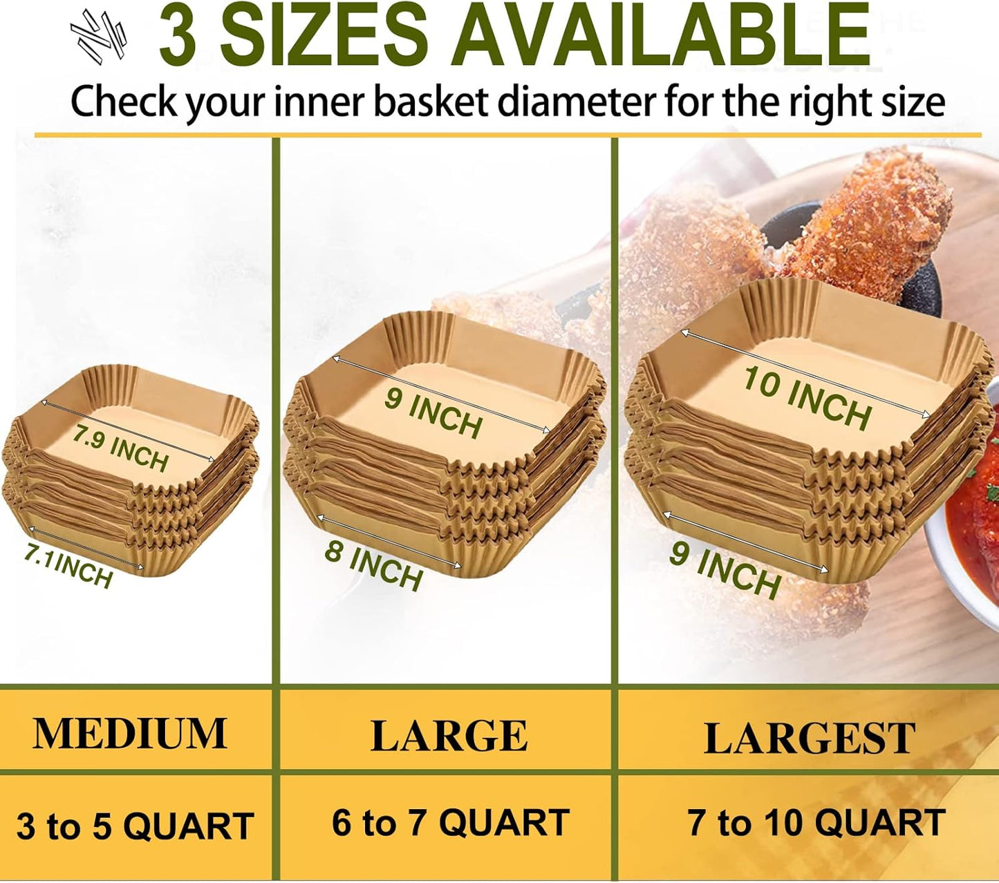 10 Inch Largest Square Air Fryer Disposable Paper Liner, XXL 100Pcs Air Fryer Parchment Liners for 8QT or Bigger Air Fryer, Non-stick, Food Grade Baking Paper for Frying, Roasting and Microwave