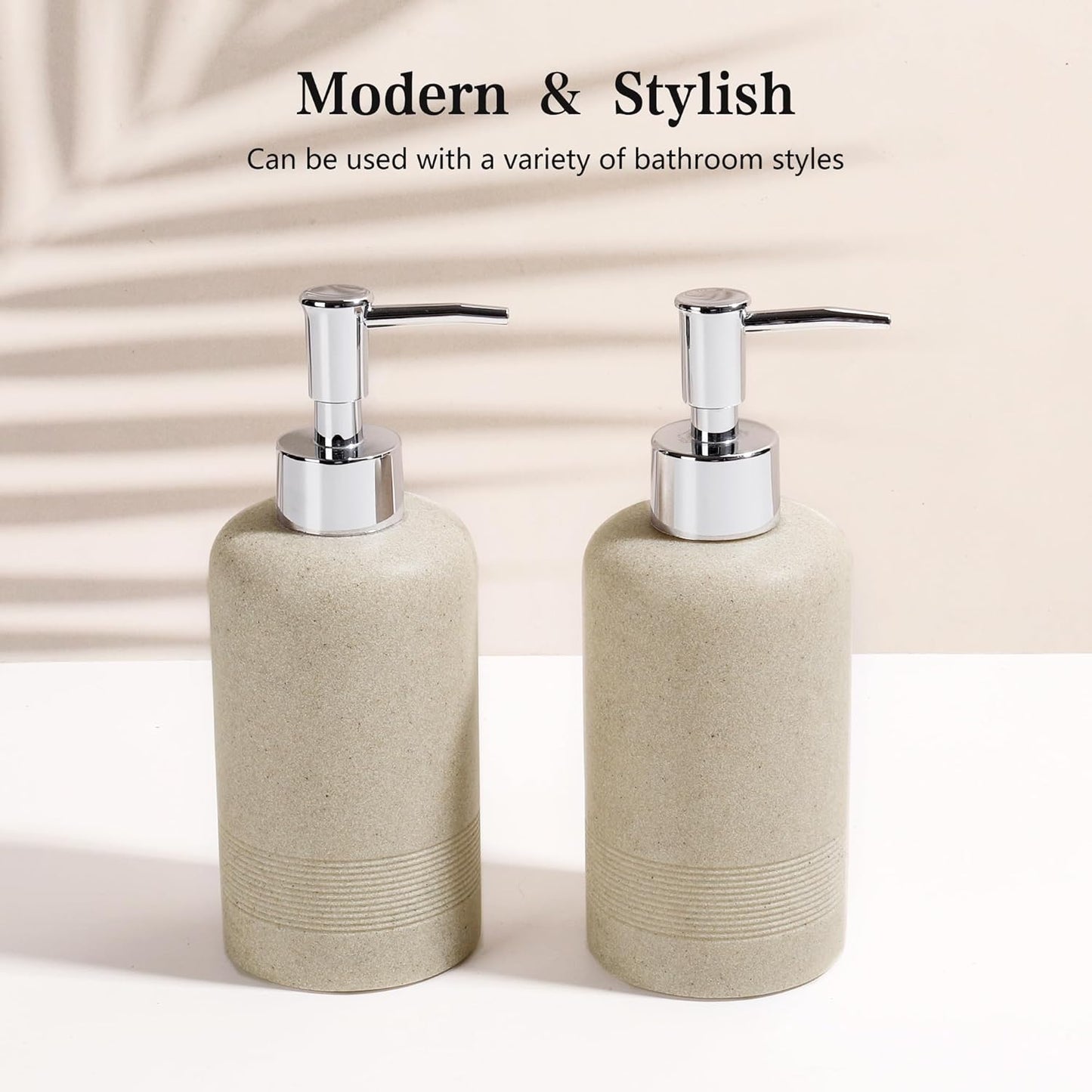 2pcs/Set Hand Soap Dispenser Sets - 10.8oz Refillable Resin Liquid Soap Dispensers with Rust-Proof Pump for Bathroom Countertop or Kitchen, Beige