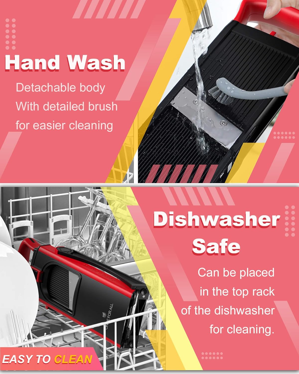 ONCE FOR ALL Safe Mandoline Slicer For Kitchen, Biger Size, Adjustable Vegetable Chopper Food Slicer Potato French Fry Cutter with Peeler, Detachable, Kitchen Chopping Artifact (Red)