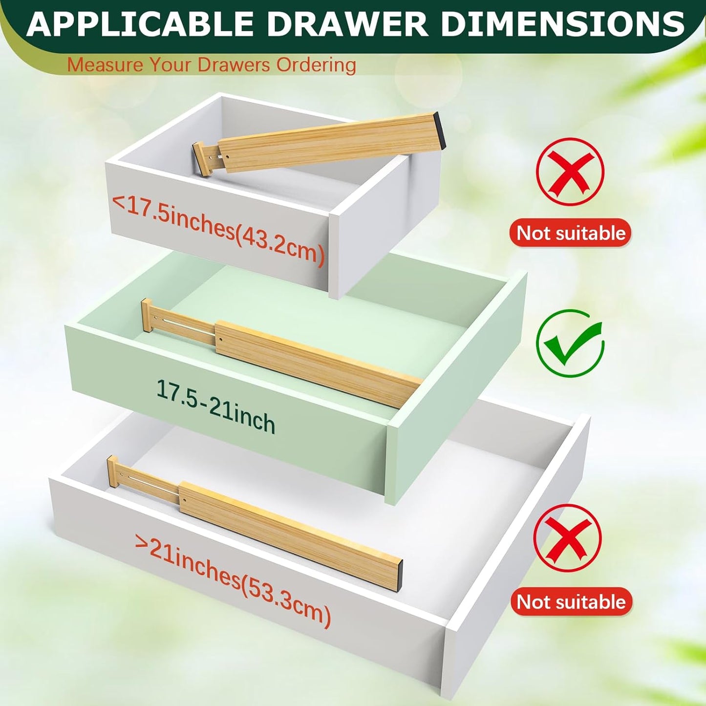 Lzerking Kitchen Drawer Dividers 6 Pack, 17-22" Adjustable Bamboo Drawer Organizers Large, Spring Loaded, Expandable Utensil Organizer, Works in Kitchen, Dresser, Closet, Bathroom, Bedroom