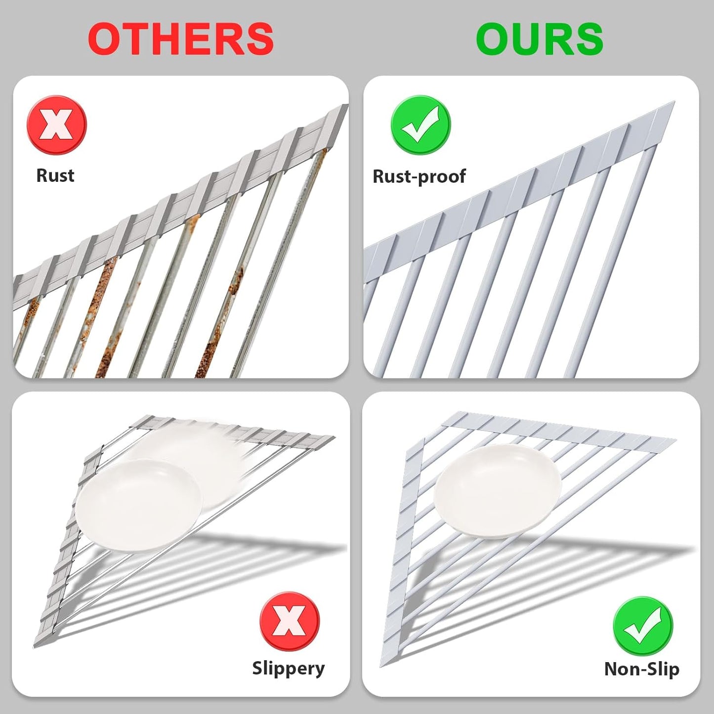 Triangular Sink Rack, Multi-Functional Rack Above The countertop, Foldable Sink Drying mat, Heat-Resistant, Non-Slip, and Rust-Proof Dish Rack (Gray)