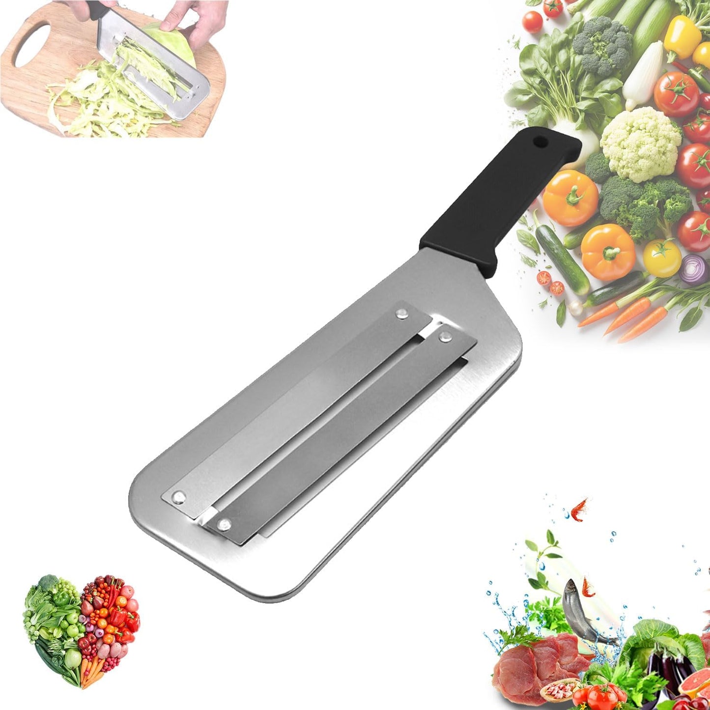 Dual Blade Julienne Cutter, Stainless Steel Shredder Slicer, Stainless Steel Cabbage Shredder for Coleslaw, Cabbage Slicer, Suitable for Vegetables and Fruits (Black)