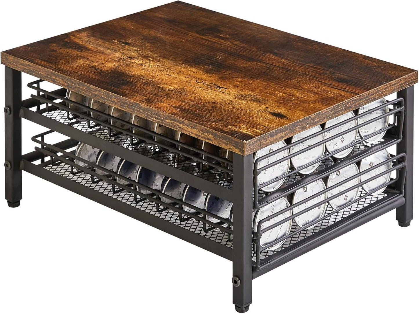IBUYKE 2-Tie Coffee Pod Drawer Holder,80 Capsule Pods,Compatible for Nespresso Vertuo Pods,Wooden Top and Mesh Shelves,Home Kitchen Counter Coffee Bar Organizer, Rustic Brown,TCJ102H