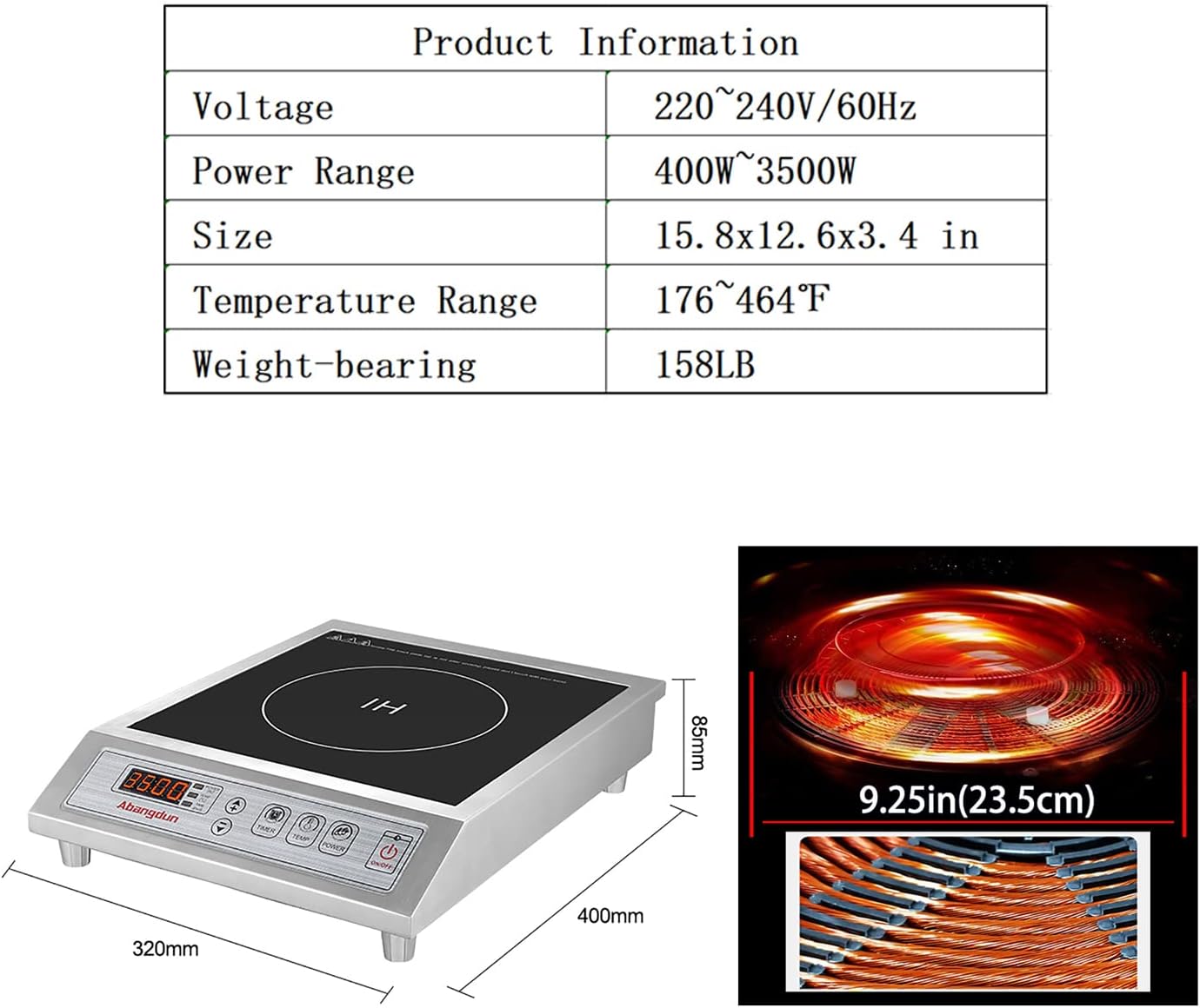 Commercial Induction Cooktop Induction Burner Lower Power Even Heating Hot Plate 3500W /220V