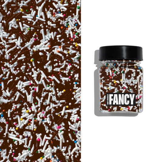 Fancy Sprinkles Classic Twist Chocolate Jimmies, Rainbow Jimmies, White Non Parallels Dessert Decorating Sprinkles, For Ice Cream, Cookies, Cakes and Cupcakes (0.25c)
