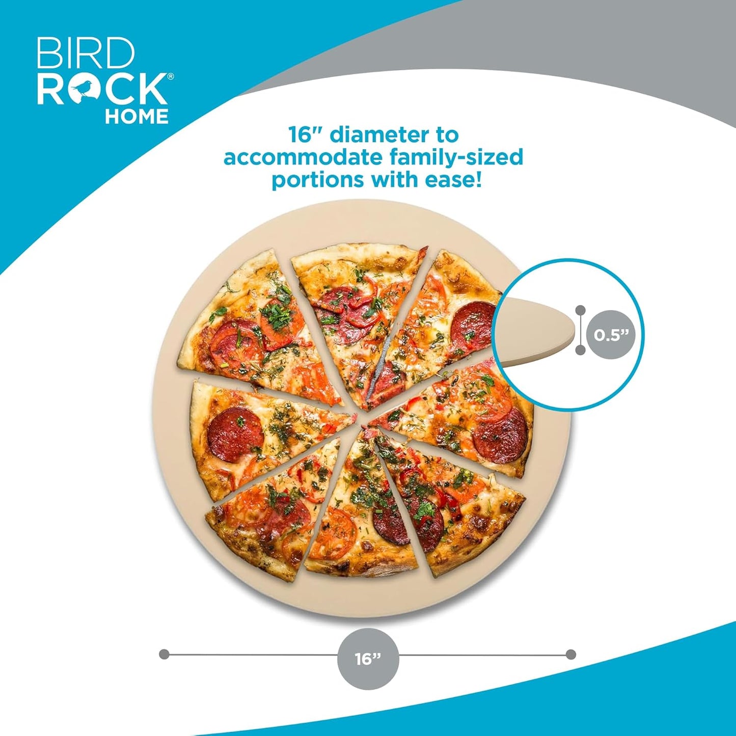 BIRDROCK HOME Pizza Stone for Oven and Grill | 16" Cordierite Baking Stone for Cooking, Bread, Pie, BBQ | Indoor - Outdoor | Grill, Smoker, Toaster Use | Ceramic Sheet for Crispy Crust (Round)