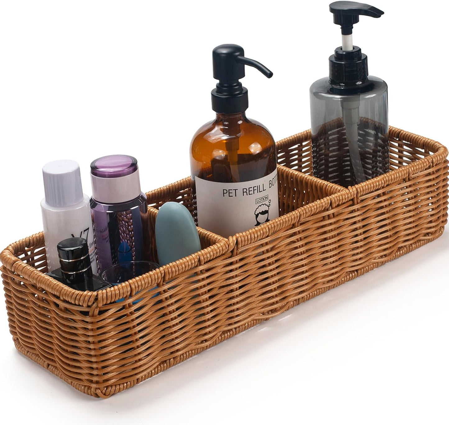 Toilet Tank Basket, Toilet Basket Tank Topper, Imitation Rattan Basket, Woven Basket, Bathroom Storage Basket for Organizing and Decor (16.5 x 5.5 x 3.5 inch)