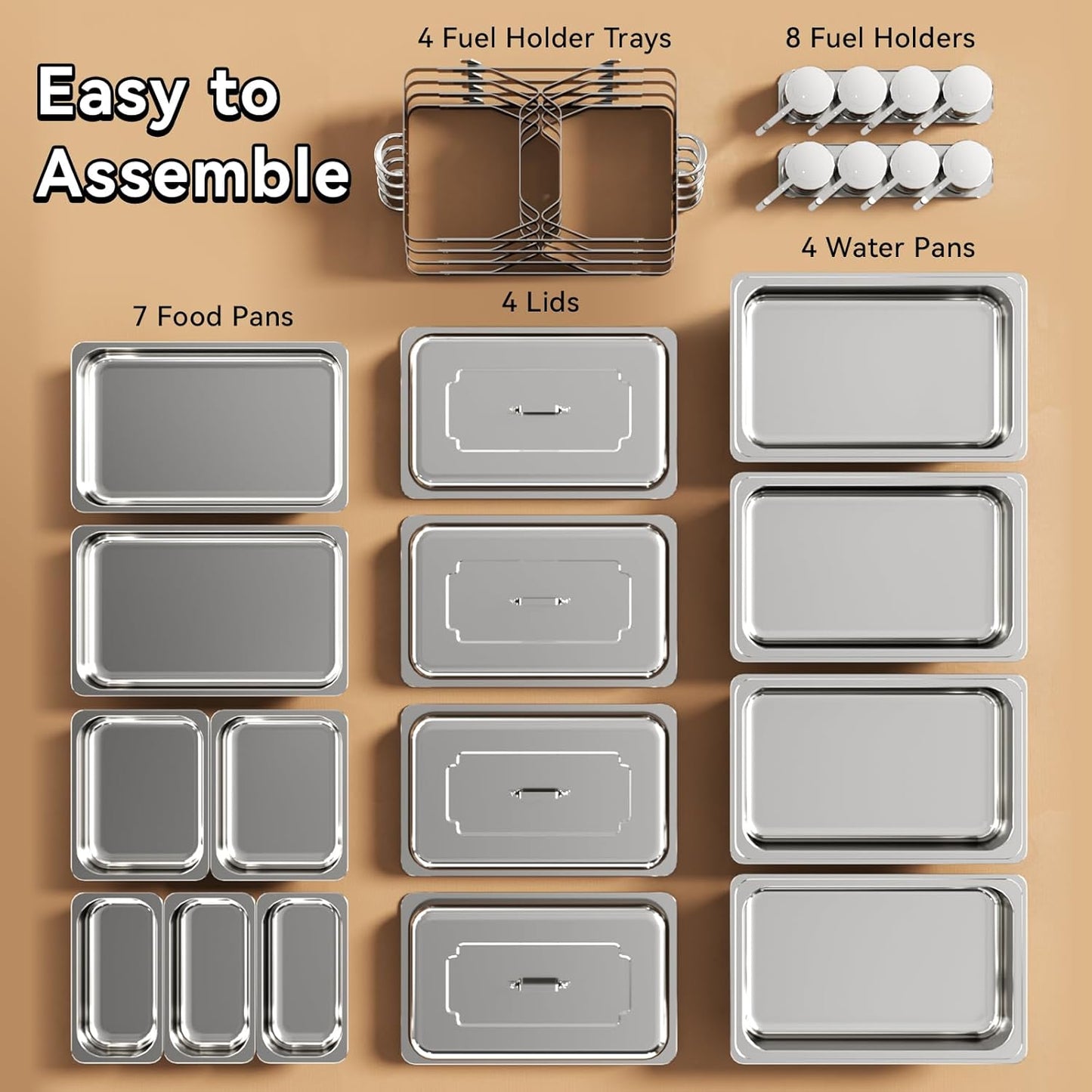 Chafing Dish Buffet Set, 9QT High Grade Chafing Dishes for Buffet, Chafers and Buffet Warmers Sets for Birthday, Wedding, Rolled-Edge Design with Silver, 4 Pack, 7 Pans