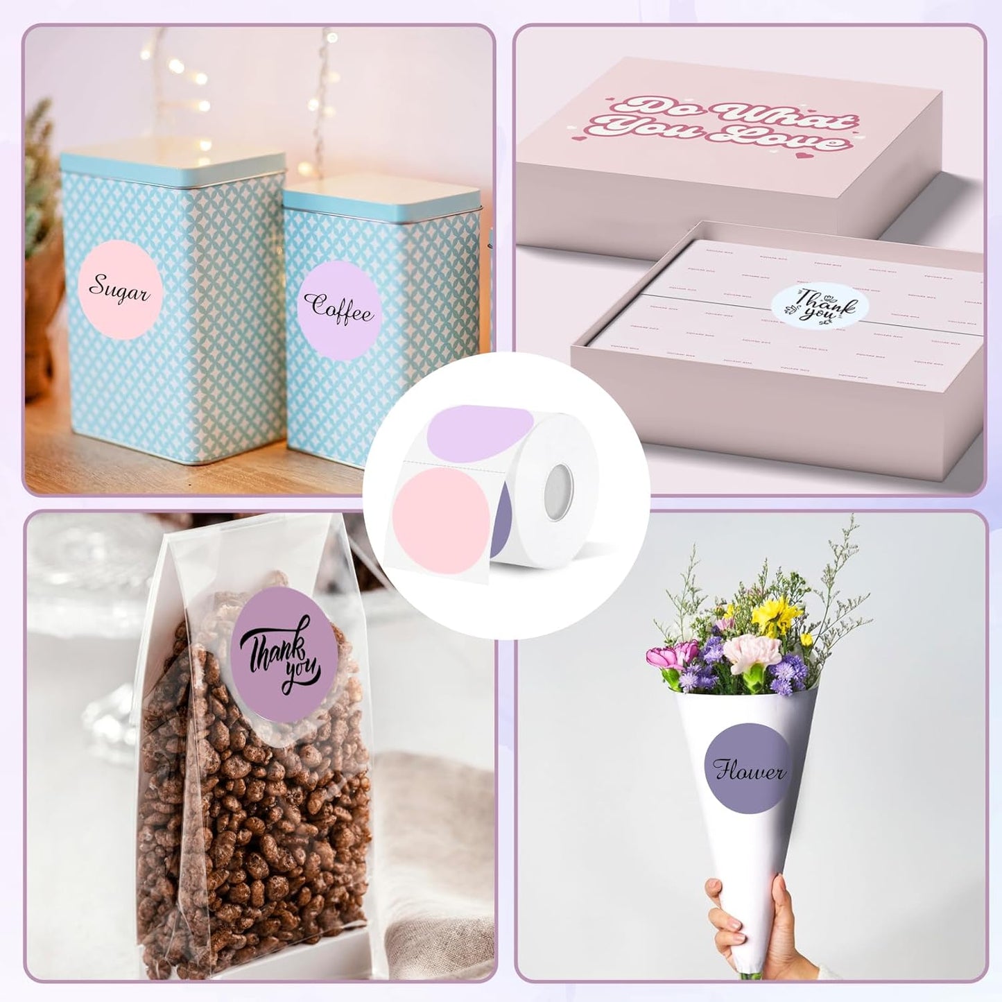 Thermal Label,2 Inch Pink Gradient Round Thermal Printer Stickers,Self-Adhesive Round Direct Thermal Labels,Thermal Stickers for DIY Logo Design,Name Tag (500 Labels/1 Roll)