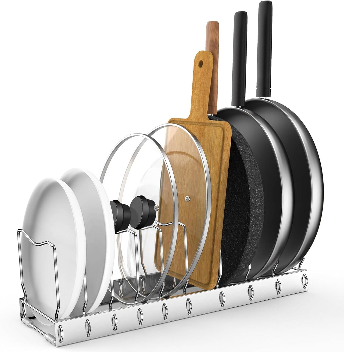 FLSEPAMB Pan Organizer - Adjustable Lid Organizer for Kitchen, Heavy Duty Pot Lid Organizer, Under Sink, Drawer, Pantry Storage