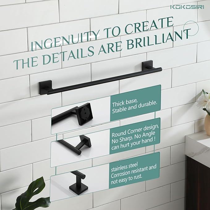 KOKOSIRI Towel Rail Bathroom Towel Bars Matte Black 20 Inch 2 Pack B4005BK-L20-P2