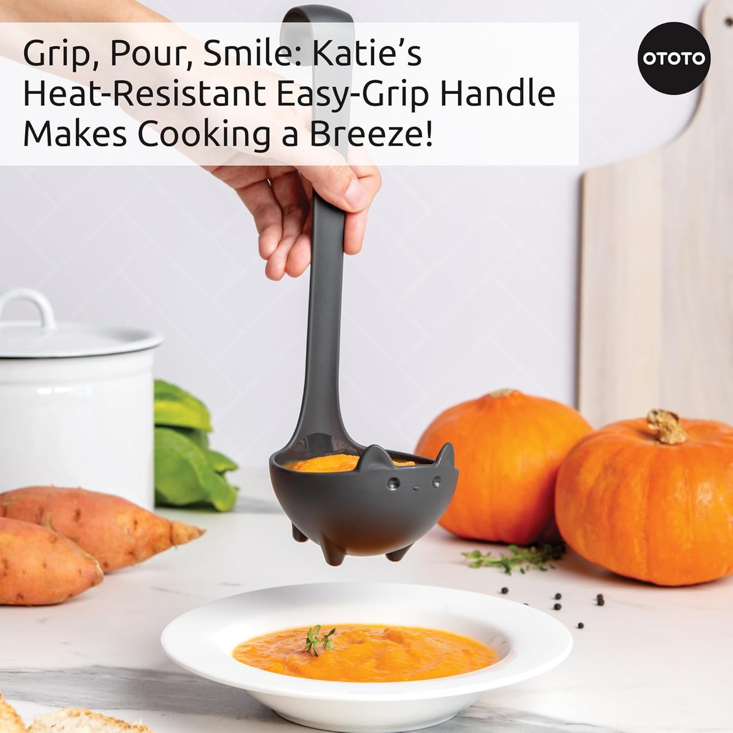 OTOTO Katie Cat Soup Ladle - Halloween Gifts Black Cat, Gothic Gifts, Gifts for Cat Lovers - Spooky Cat Gift, Cute Kitchen Accessories, Fun Gifts (Katie Cat, Black)