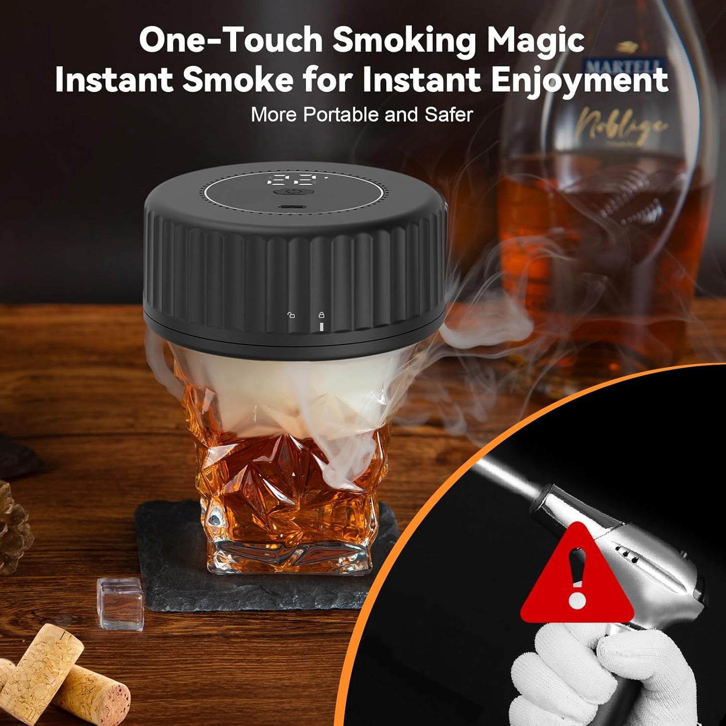 Whiskey Smoker Kit - Built-in Electric Lighter (No Butane）Drink Smoker, 6 Wood Chip Flavors, Rechargeable Cocktail Smoker Kit, Birthday Bourbon Whiskey Gift, Suitable for Men, Dad, Husband.
